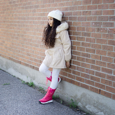 Tall, bright pink, lace up, insulated youth boot #color_pink