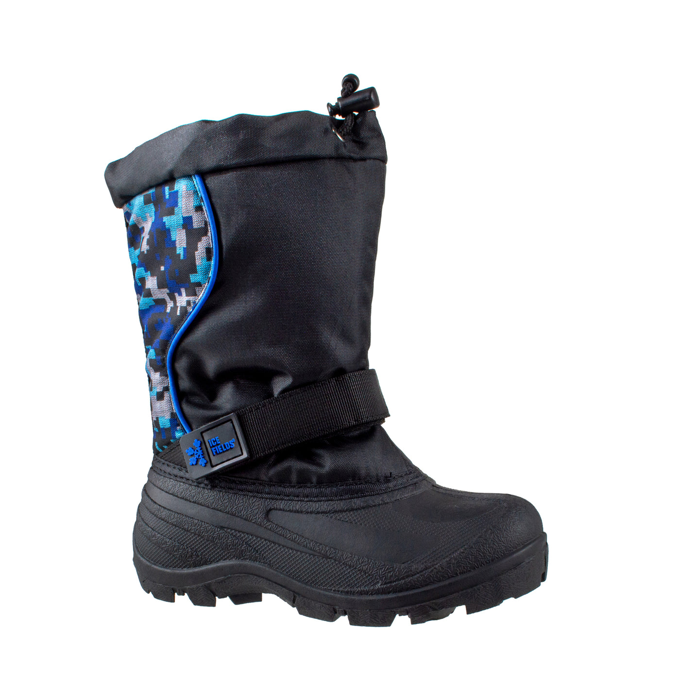 Kid's black pac boot with blue digital camo back panel #color_blue