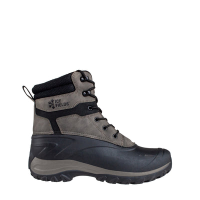 men's mid height, grey, synthetic leather, insulated shell boot