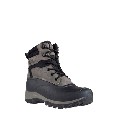 men's mid height, grey, synthetic leather, insulated shell boot