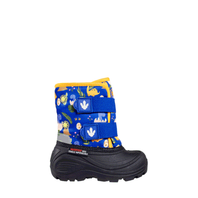 Fun, blue Dino print, light up boot for toddlers