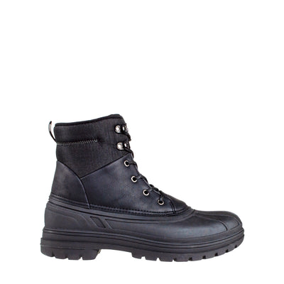 men's low cut, black, synthetic leather, shell boot