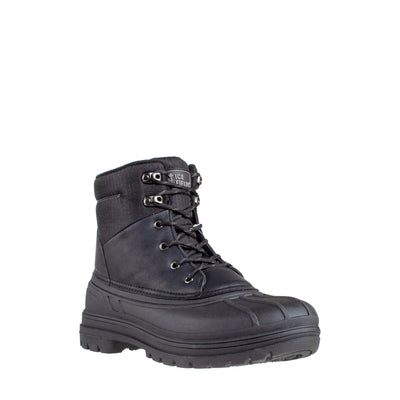 men's low cut, black, synthetic leather, shell boot