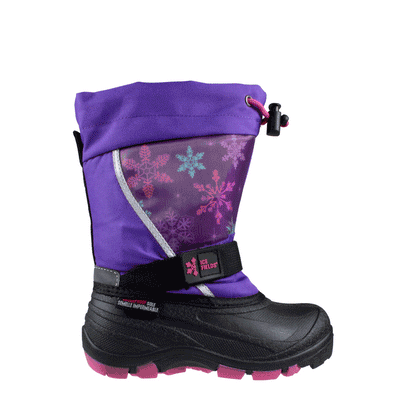 kid's light-up purple pac boot with fun snowflake lenticular front panel and velcro strap #color_purple