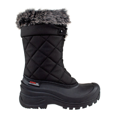 women's tall black boot with diamond embroidery and soft faux fur collar #color_black