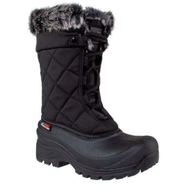 women's tall black boot with diamond embroidery and soft faux fur collar #color_black