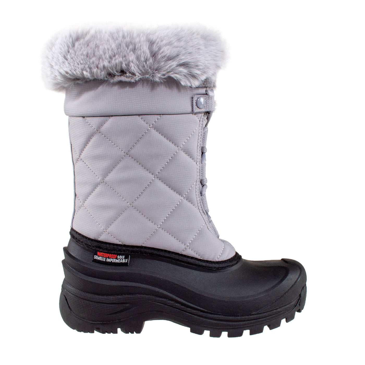 women's tall light grey boot with diamond embroidery and soft faux fur collar #color_grey