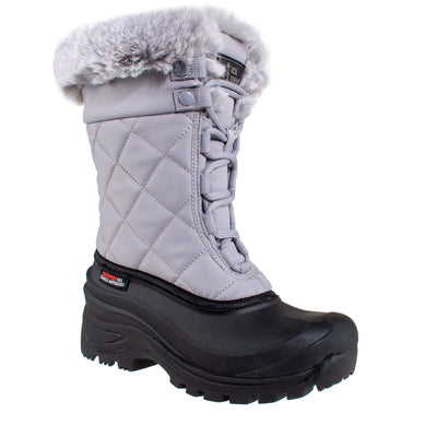 grey insulated women's winter boots with faux fur collar #color_grey