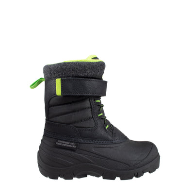 Youth's mid height black boot with lime accents