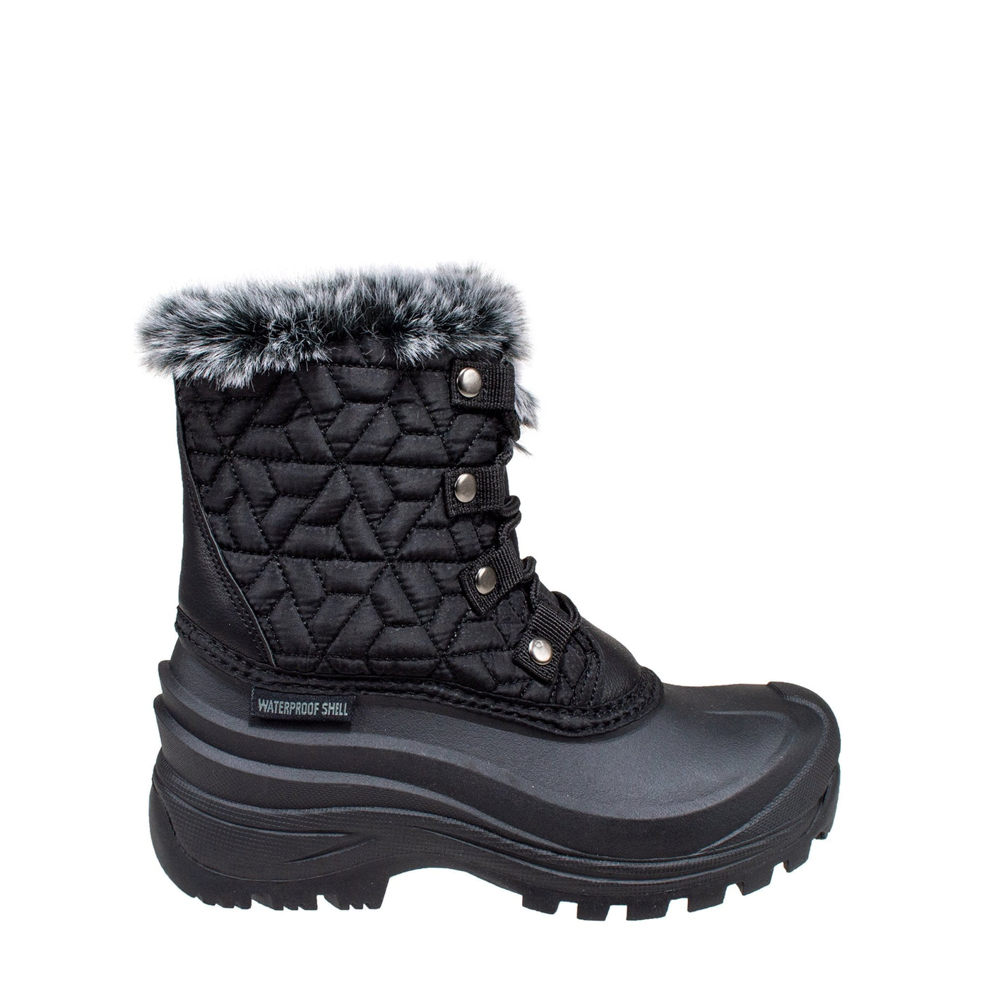 women's black nylon shell boot with faux fur collar #color_black
