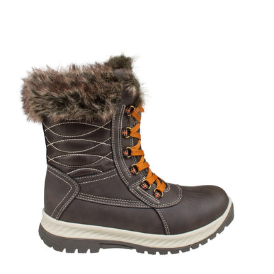 women's dark brown, stylish vegan leather winter boot
