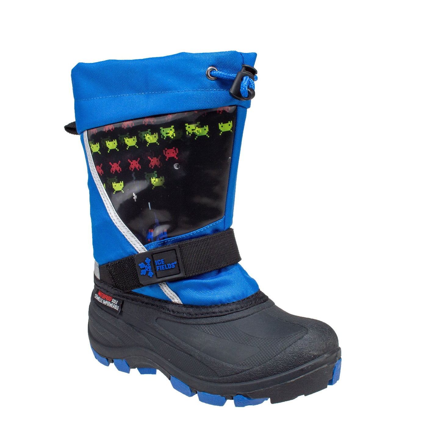 kid's light-up blue pac boot with fun alien lenticular front panel and velcro strap #color_blue