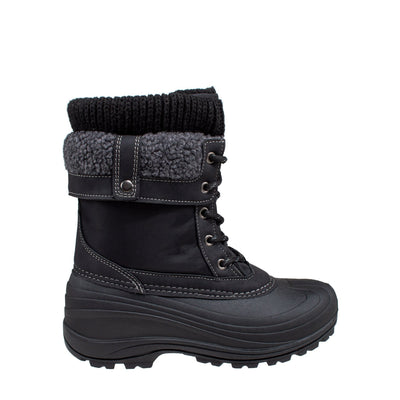 black knit collar warm women's winter boots #color_black