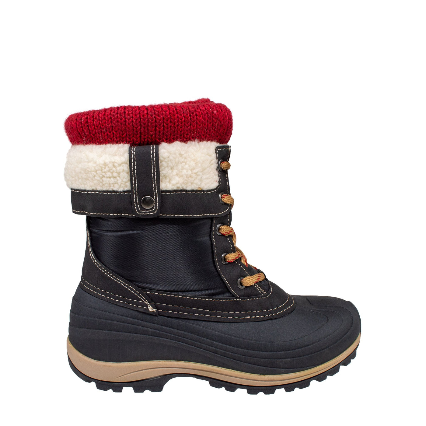 women's black boot with red knitted collar #color_red