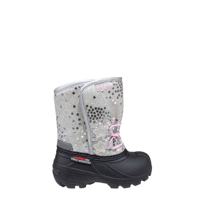 toddler's sparkly, silver star print, easy-on velcro boot #color_silver