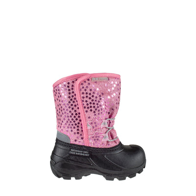 toddler's sparkly, pink star print, easy-on velcro boot #color_pink
