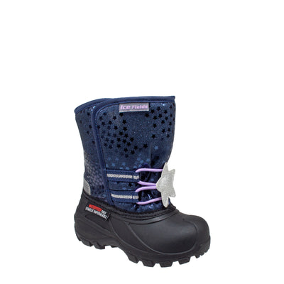 toddler's sparkly, navy star print, easy-on velcro boot #color_navy